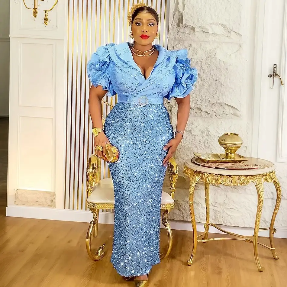 Plus Size African Luxury Sequin Evening Gown – Elegant Ankara Wedding Dress - Image 2