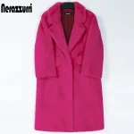 Nerazzurri Hot Pink Faux Fur Coat for Women – Long, Thick, Fluffy, Warm Winter Jacket 2022