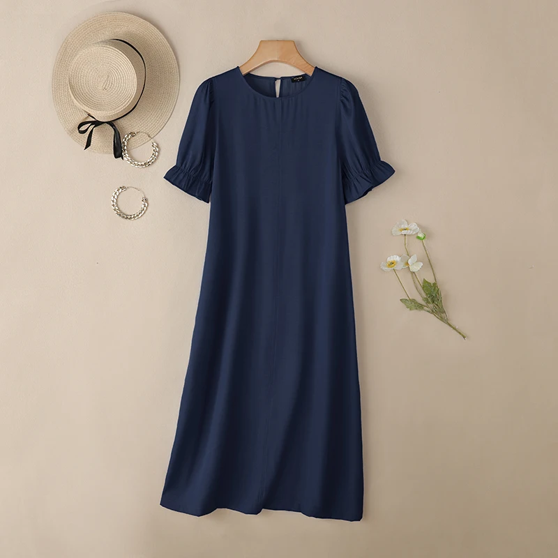 Plus-Size 5XL VONDA Autumn Short-Sleeve Maxi Sundress - Image 4