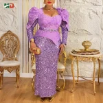Plus-Size Sequin Puffy-Shoulder Gown