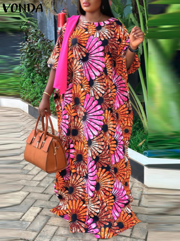 VONDA 2025 Plus Size Bohemian Maxi Dress – Vintage Print Long Lantern Sleeve Party Robe - Image 4