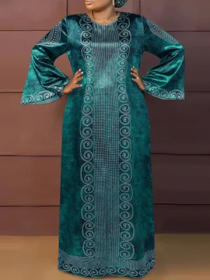 Plus‑Size Bohemian Floral Puff‑Sleeve Maxi Dress