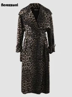 Nerazzurri Leopard Print Oversized Trench Coat – Extra Long, Double-Breasted Women’s Coat with Back Slit