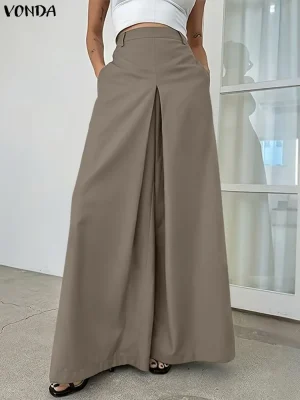 Plus Size Korean-Style Elastic Waist Wide Leg Pants