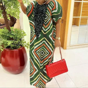 Plus-Size Boho Puff-Sleeve Print Maxi Dress (5XL)