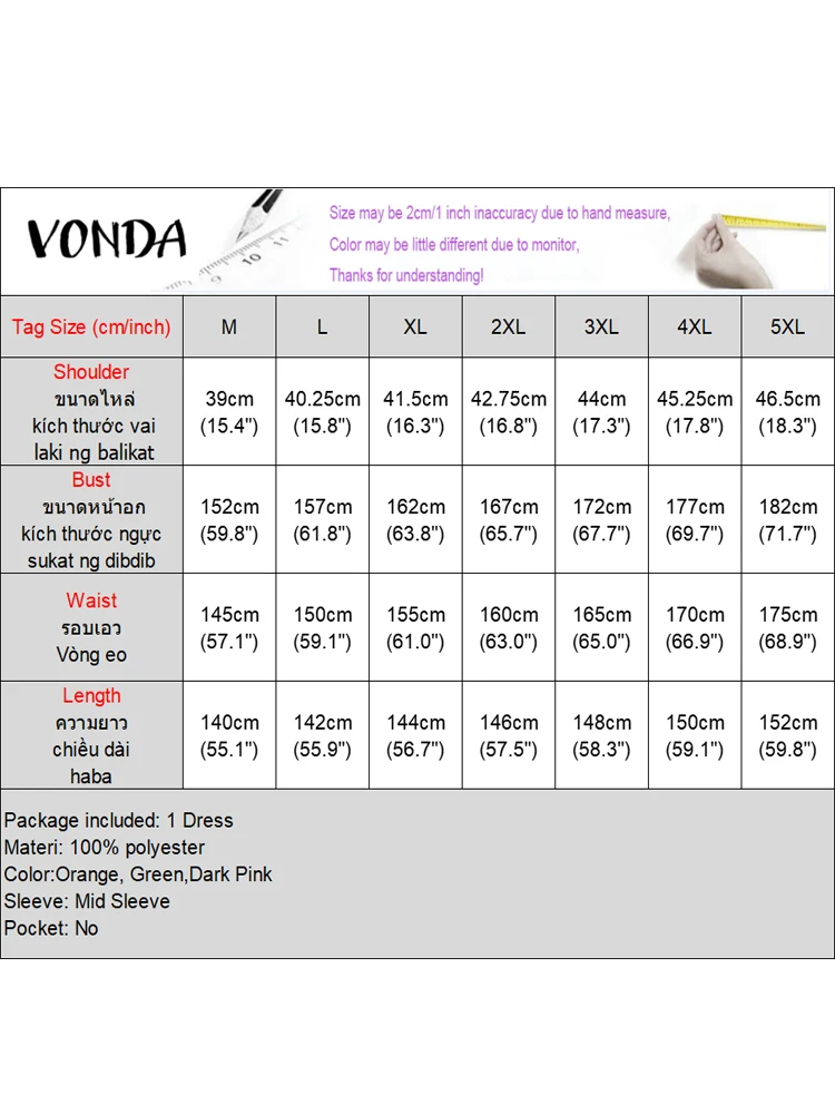 VONDA 2025 Plus Size Bohemian Maxi Dress – Vintage Print Long Lantern Sleeve Party Robe - Image 6
