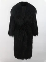 Nerazzurri Long Shaggy Faux Lamb Fur Coat for Women – Thick, Fluffy, White & Black with Belt 2023