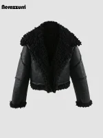 Nerazzurri Short Black Faux-Sheepskin Coat – Thick, Warm & Fluffy Women’s Winter Outerwear 2024