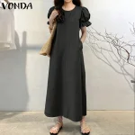 Plus-Size 5XL VONDA Autumn Short-Sleeve Maxi Sundress