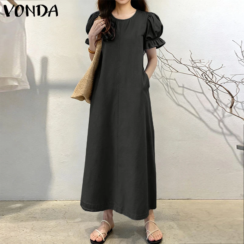 Plus-Size 5XL VONDA Autumn Short-Sleeve Maxi Sundress