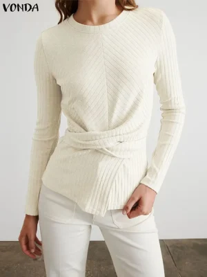 Autumn Long‑Sleeve Criss‑Cross Knit Sweater — Casual Office Pullover
