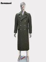 Nerazzurri Men’s Woolen Polo Coat – Long, Thick, Double-Breasted Luxury Overcoat, Autumn/Winter
