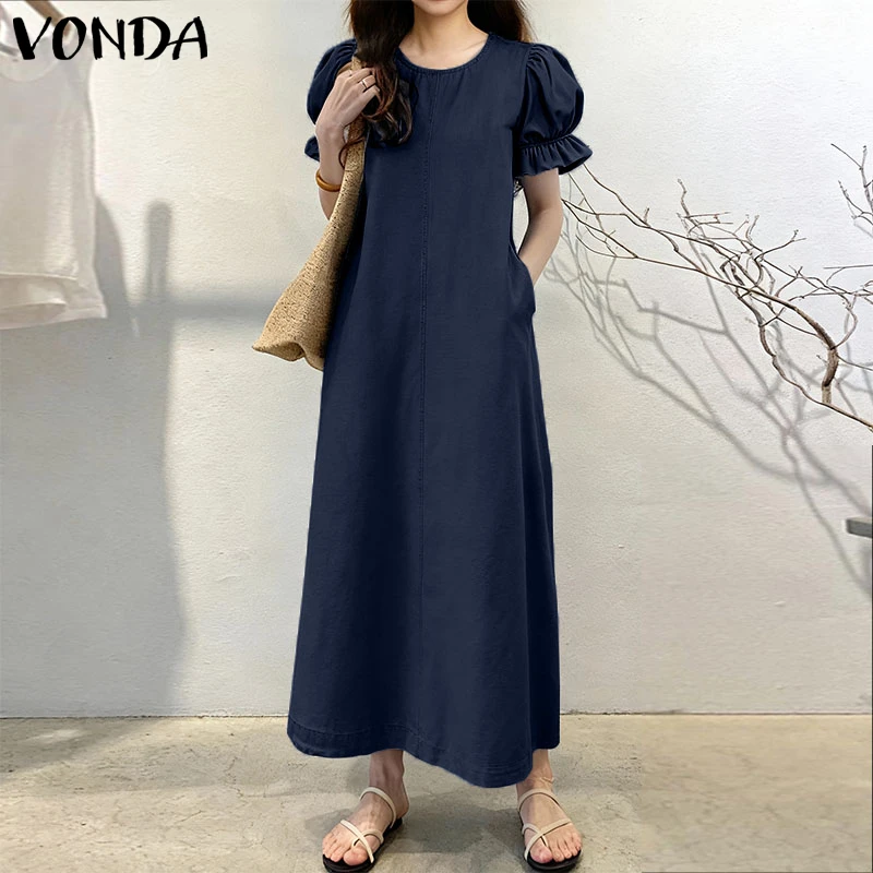 Plus-Size 5XL VONDA Autumn Short-Sleeve Maxi Sundress - Image 2
