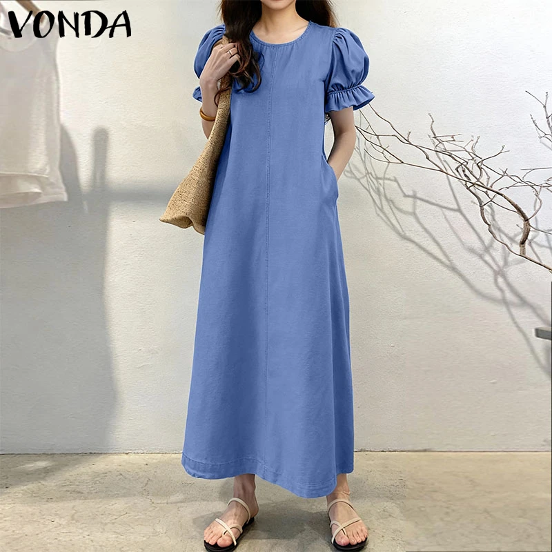Plus-Size 5XL VONDA Autumn Short-Sleeve Maxi Sundress - Image 3