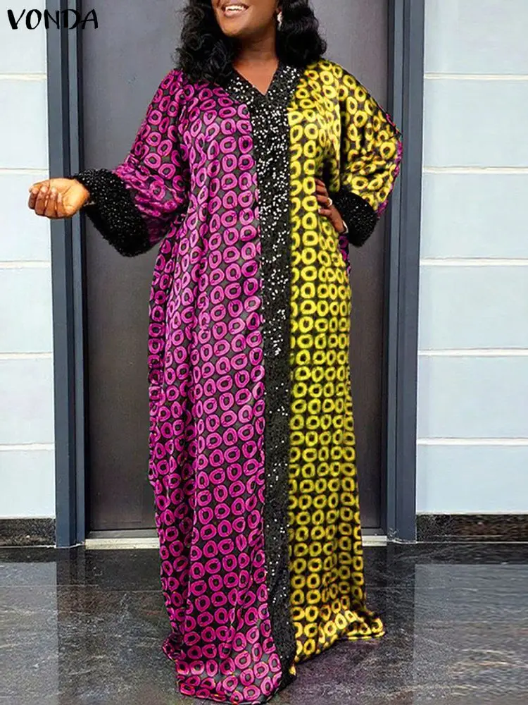 Plus-Size Bohemian V-Neck Printed Maxi Dress – 5XL - Image 3