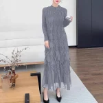 Miyake Pleated Chiffon Long Dress – French Elegance