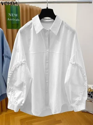Plus Size 5XL Lantern Sleeve Ruffled Tunic Top — Autumn Oversized Blouse