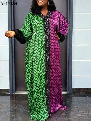 Plus-Size Bohemian V-Neck Printed Maxi Dress – 5XL