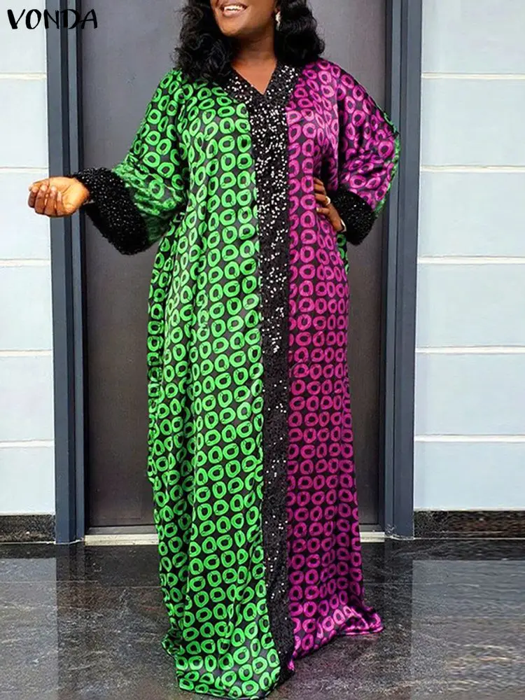 Plus-Size Bohemian V-Neck Printed Maxi Dress – 5XL