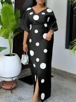 Plus Size Bohemian Dot Print Long Sundress – 5XL