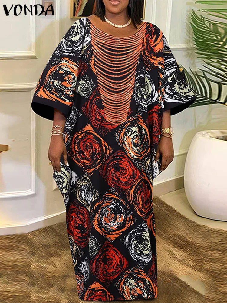 Plus‑Size Bohemian Floral Puff‑Sleeve Maxi Dress - Image 2