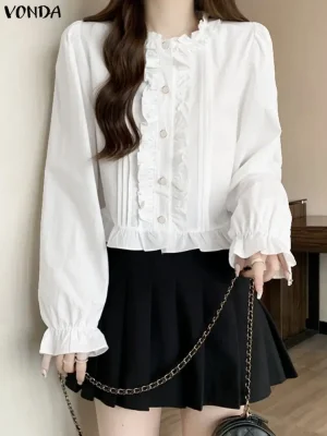 Long‑Sleeve Ruffled Blouse — Elegant Autumn Office Tunic