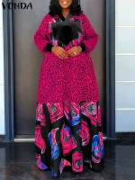 2025 Plus Size Vintage V-Neck Long Sleeve Maxi Dress – Casual Party Sundress