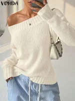 2025 Women’s O-Neck Skew Collar Knit Pullover – Long Sleeve Casual Sweater