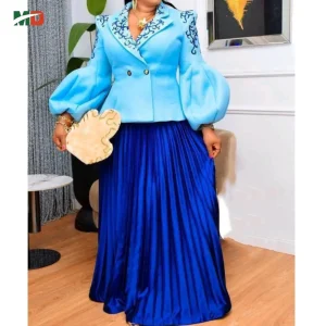 Plus-Size Embroidered Blazer Maxi Dress