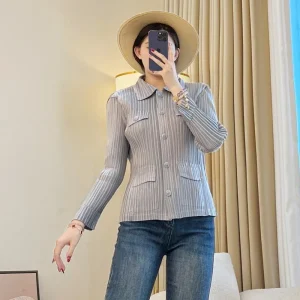 Miyake Pleated Single-Breasted Short Shirt Jacket